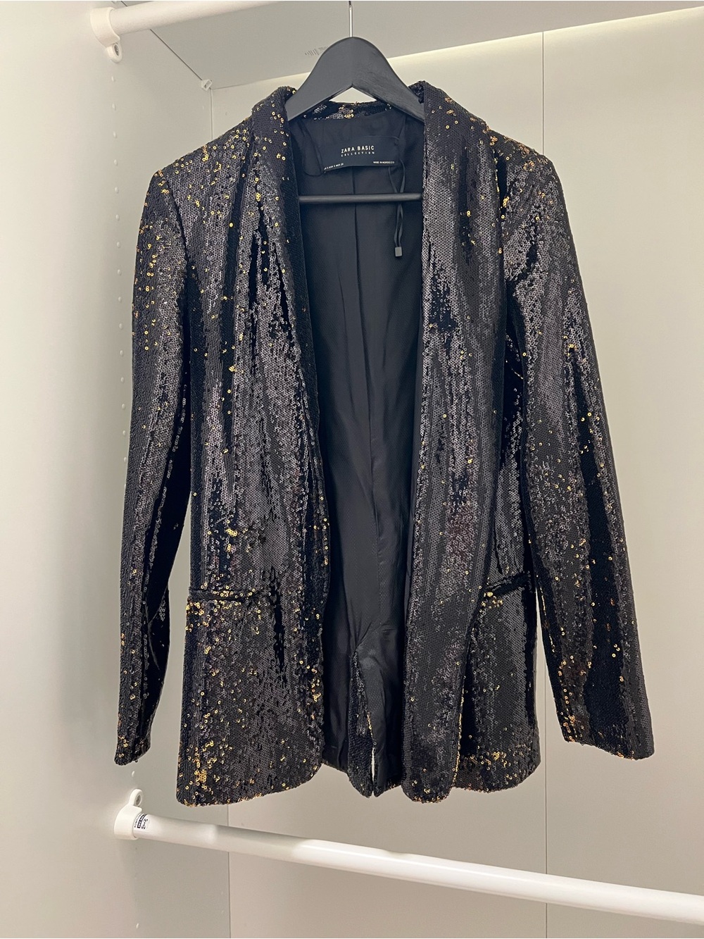 Zara Black Sequin Blazer with Gold Speckle